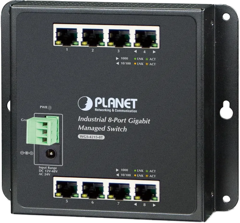 PLANET Industrial 8-Port 10/100/1000T Wall-mount Managed