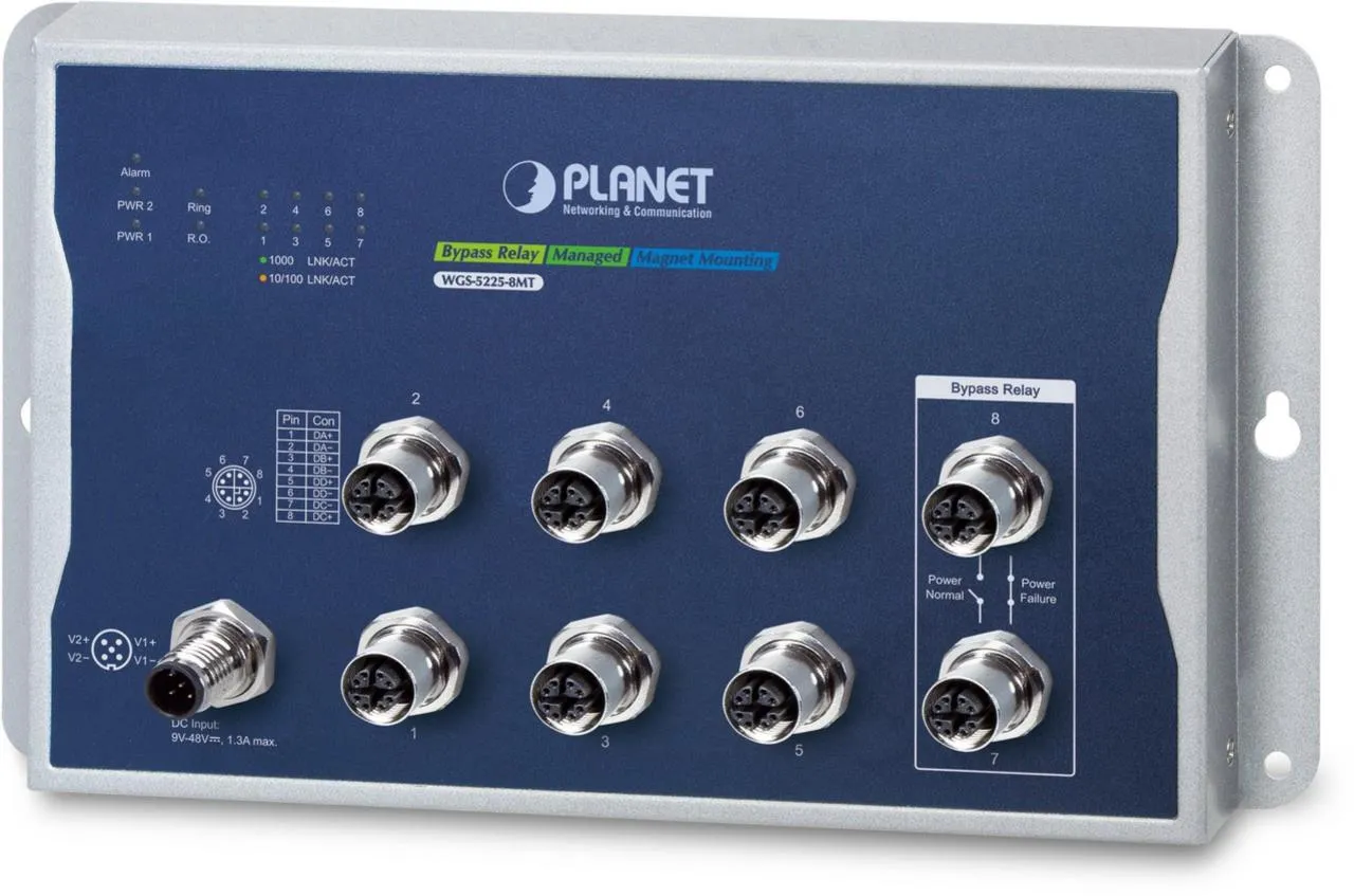 PLANET 8-Port 10/100/1000T M12 Flat Redundant Power PLANET 8-Port 10/100/1000T M12 Flat Redundant Power