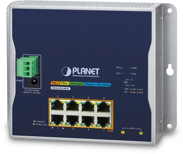 PLANET Industrial 8-Port GE 802.3at PoE + 2-Port 1G/2.5 SFP