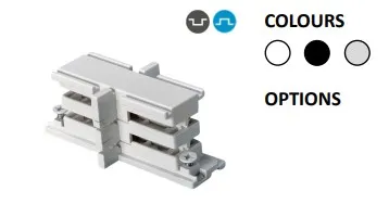 Weißer 3-Phasen-Verbinder Powergear 3PH isoliert mit drei Kontaktblöcken und DIN-Schienenhalterung in der Draufsicht.