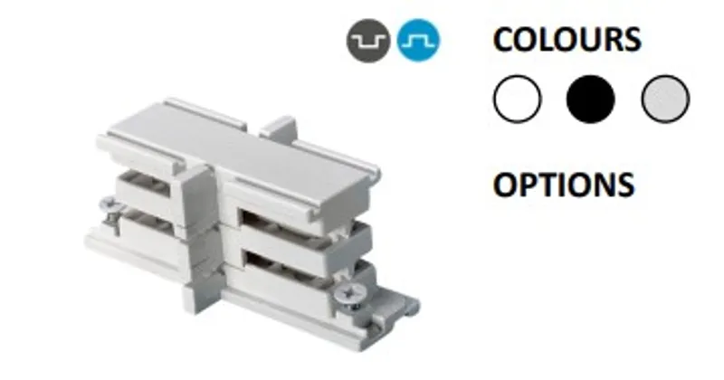 Weißer 3-Phasen-Verbinder Powergear 3PH isoliert mit drei Kontaktblöcken und DIN-Schienenhalterung in der Draufsicht.