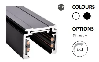 Guida di montaggio Powergear 48V in nero da 2 metri con sezione trasversale che mostra conduttori in rame e canale interno