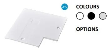 Copertura L Powergear 3PH in bianco con fori di fissaggio e scanalatura centrale, opzioni colore disponibili.