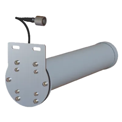 Graue Wideband-LTE/WiFi-Antenne Poynting A-Heli-0031-V2-01-R mit zylindrischem Gehäuse, Montageplatte und schwarzem Graue Wideband-LTE/WiFi-Antenne Poynting A-Heli-0031-V2-01-R mit zylindrischem Gehäuse, Montageplatte und schwarzem