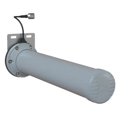 Graue Wideband-LTE/WiFi-Antenne Poynting A-Heli-0031-V2-01-R mit Metallhalterung und schwarzem Kabel für Graue Wideband-LTE/WiFi-Antenne Poynting A-Heli-0031-V2-01-R mit Metallhalterung und schwarzem Kabel für