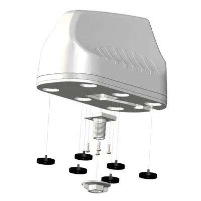 Poynting A-MIMO-0003-V2-14 weiße 5G/LTE-Kfz-Marine-Antenne mit SMA-Stecker, zerlegte 3D-Ansicht mit Montageplatte, Poynting A-MIMO-0003-V2-14 weiße 5G/LTE-Kfz-Marine-Antenne mit SMA-Stecker, zerlegte 3D-Ansicht mit Montageplatte,