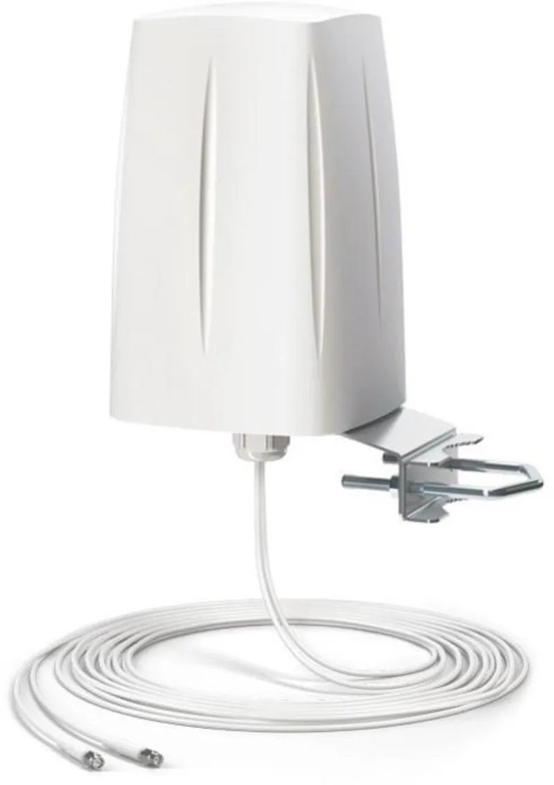 Antenne omnidirectionnelle QuOmni LTE MIMO 2x2 10m multibande avec support métallique et câbles SMA enroulés pour