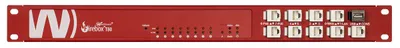 Rackmount.IT Kit für WatchGuard Firebox T80 Netzwerkgerät in Rot mit W-Logo, LED-Anzeigen und Ethernet-Ports für