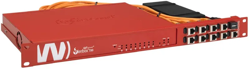 Rackmount.IT-Kit für WatchGuard T80-T85 Shielded mit rotem 19-Zoll-Gehäuse, Firebox T80 inklusive Status-LEDs, 8