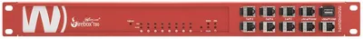 Rackmount.IT Kit für WatchGuard T80-T85 Firebox mit roter Abschirmung Frontansicht LED-Anzeigen und RJ45-Ports 1-8 USB MGMT.