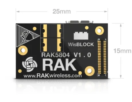 RAK Wireless LoRa WisBlock Board IO Extension Board RAK5804, schwarz mit weißer Beschriftung und goldfarbenen Kontaktpads, RAK Wireless LoRa WisBlock Board IO Extension Board RAK5804, schwarz mit weißer Beschriftung und goldfarbenen Kontaktpads,