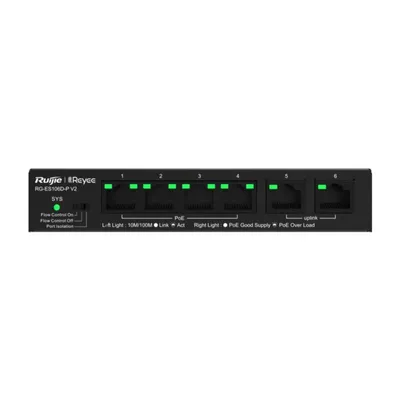 Reyee 6-Port 10/100Mbps unmanaged Desktop Switch, PoE, 54W