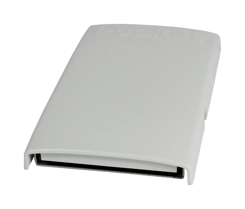RUCKUS Networks h350/h550 fiber backpack cover, a white plastic shell with embossed branding, open bottom slot revealing