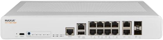 RUCKUS Networks switch full managed layer3 12 port • 2x 10 gbe • 2x 2.5 gbe • 6x 2.5 gbe • poe budget 240 w • 6x poe at • 2x sfp+ • lüfterlos • 10" •