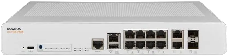 RUCKUS Networks switch full managed layer3 12 port • 2x 10 gbe • 2x 2.5 gbe • 6x 2.5 gbe • poe budget 240 w • 6x poe at • 2x sfp+ • lüfterlos • 10" •