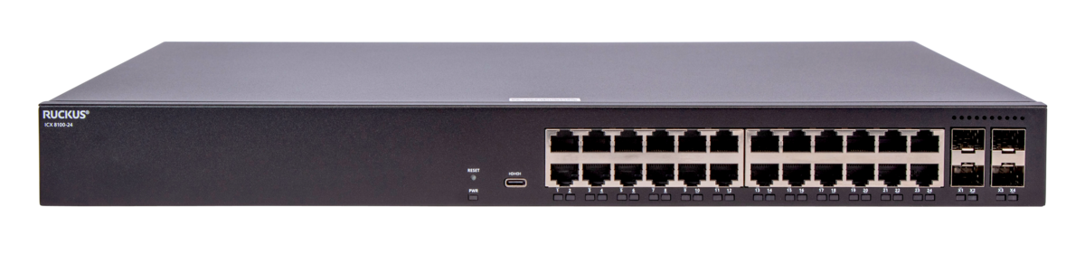 RUCKUS Networks switch full managed layer2 26 port • 24x 1 gbe • 4x 1/10g  sfp • advanced layer 2 • icx8100-24