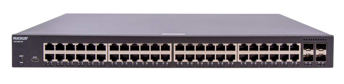 RUCKUS Networks switch full managed layer2 52 port • 48x 1 gbe • 4x 1/10g sfp • advanced layer 2 • icx8100-48