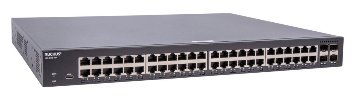 RUCKUS Networks switch full managed layer2 52 port • 48x 1 gbe • 4x 10g sfp+ • advanced layer 2 • poe budget 740 w • icx8100-48p