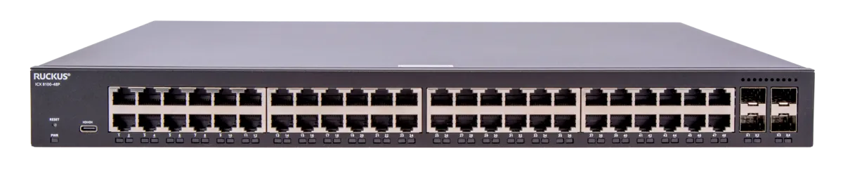 RUCKUS Networks switch full managed layer2 52 port • 48x 1 gbe • 4x 10g sfp+ • advanced layer 2 • poe budget 740 w • icx8100-48p RUCKUS Networks switch full managed layer2 52 port • 48x 1 gbe • 4x 10g sfp+ • advanced layer 2 • poe budget 740 w • icx8100-48p
