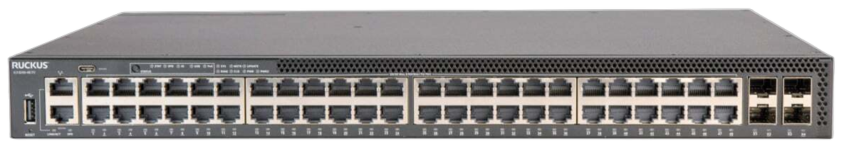 RUCKUS Networks switch full managed layer3 52 port • 32x 1 gbe • 16x 2,5 gbe • poe budget 1480 w • 32x poe at • 16x poe bt • 4x sfp28 • 19" • icx8200