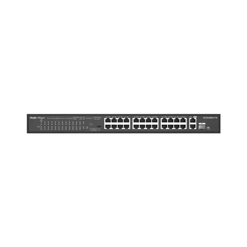 Reyee 24-Port 10/100Mbps, 2x 1Gbit unmanaged Switch, PoE, 180W