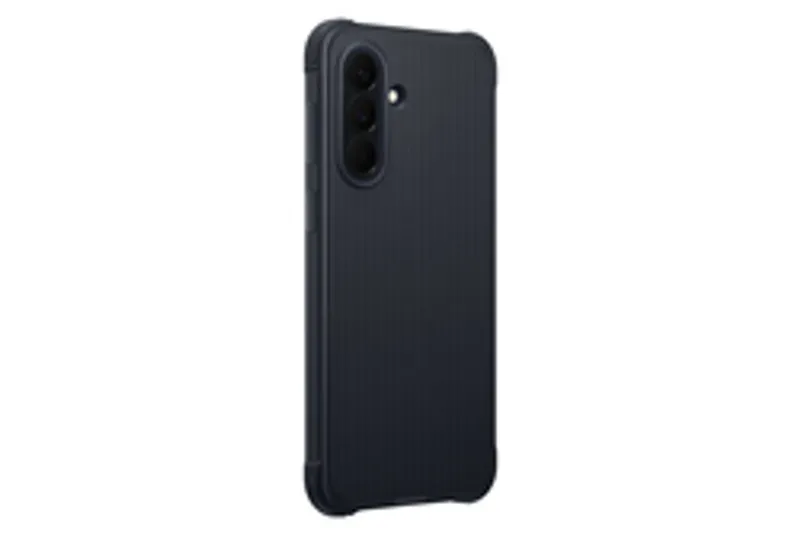 Custodia robusta nera Samsung per Galaxy A57 con texture antiscivolo e taglio per tripla fotocamera posteriore.