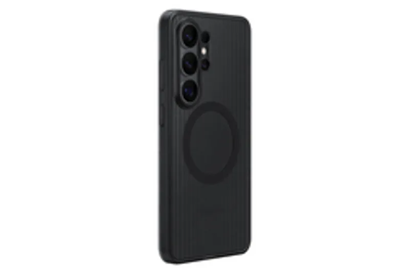 Samsung Rugged Magnet Case Galaxy S26 Ultra in Schwarz mit gerippter Rückseite, Magnetring und präzisen Kameraausschnitten