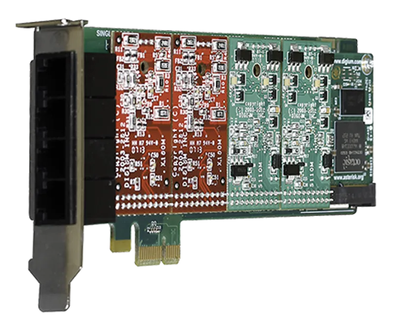 Sangoma 4 port modular analog PCI-Express x1 card with 2 Station and 2 Trunk interfaces and HW Echo Can