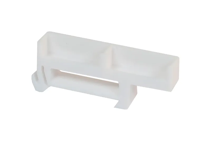 Support de fixation en plastique blanc pour deux connecteurs WAGO 221-415, vue en perspective avec deux logements