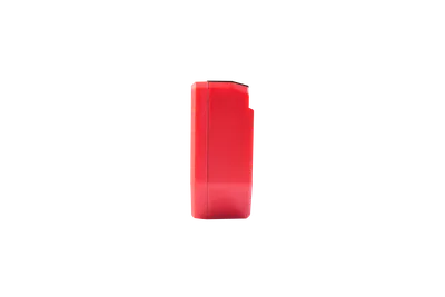 Módulo relé Shelly 1PM Gen4 4er Pack en rojo, perfil lateral con acabado mate y muesca superior, ideal para automatización Módulo relé Shelly 1PM Gen4 4er Pack en rojo, perfil lateral con acabado mate y muesca superior, ideal para automatización
