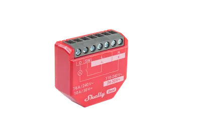 Módulo relé Shelly 1PM Gen4 4er Pack con 6 terminales de tornillo, diagrama de cableado y logo en fondo blanco para Módulo relé Shelly 1PM Gen4 4er Pack con 6 terminales de tornillo, diagrama de cableado y logo en fondo blanco para