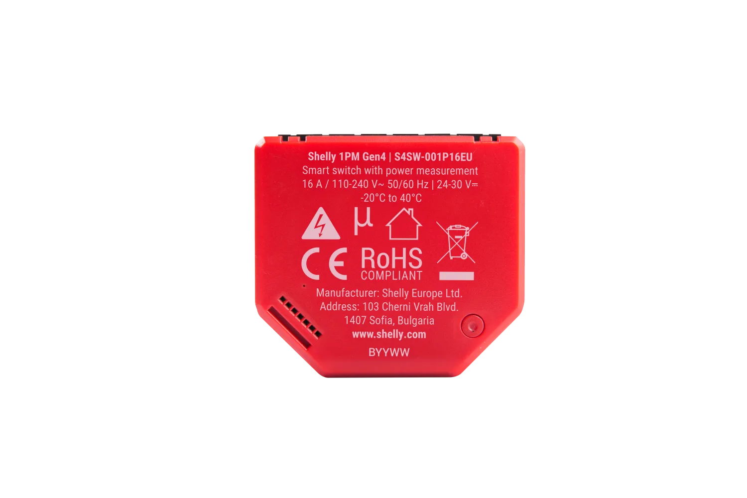 Shelly · Unterputz · "1PM Gen4" · Relais · max 16A · 1 Kanal · Messfunktion · WLAN · Matter · Zigbee · Bluetooth Shelly · Unterputz · "1PM Gen4" · Relais · max 16A · 1 Kanal · Messfunktion · WLAN · Matter · Zigbee · Bluetooth