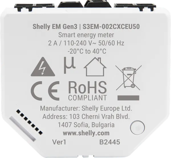 Shelly · Unterputz · "EM Gen3" · inkl. 1x 50A Klemme · Stromzähler · Messfunktion · WLAN