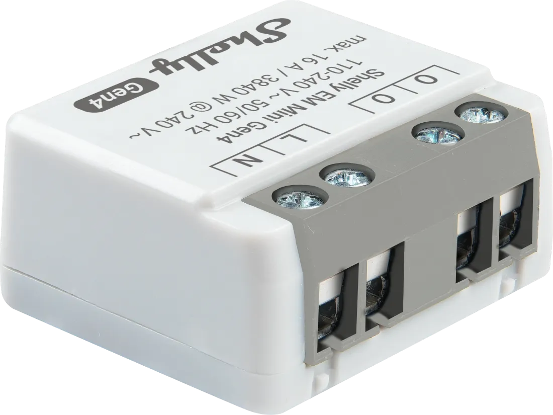 Shelly · Unterputz · "EM Mini Gen4" · Relais · max 8A · 1 Kanal · WLAN · Matter · Zigbee · Bluetooth