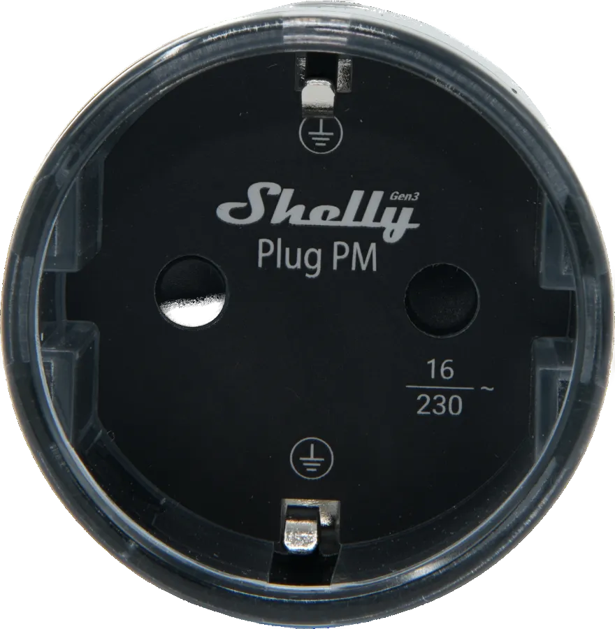 Shelly · Plug & Play "Plug PM Gen3 Black" · Smarter Energiezähler · Messfunktion · WLAN · BT · schwarz