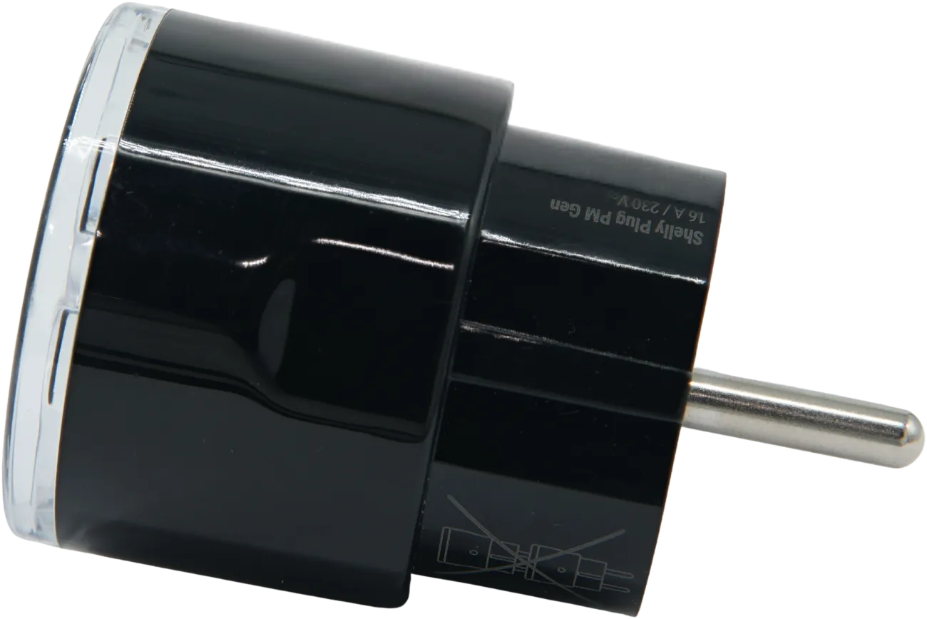 Shelly · Plug & Play "Plug PM Gen3 Black" · Smarter Energiezähler · Messfunktion · WLAN · BT · schwarz