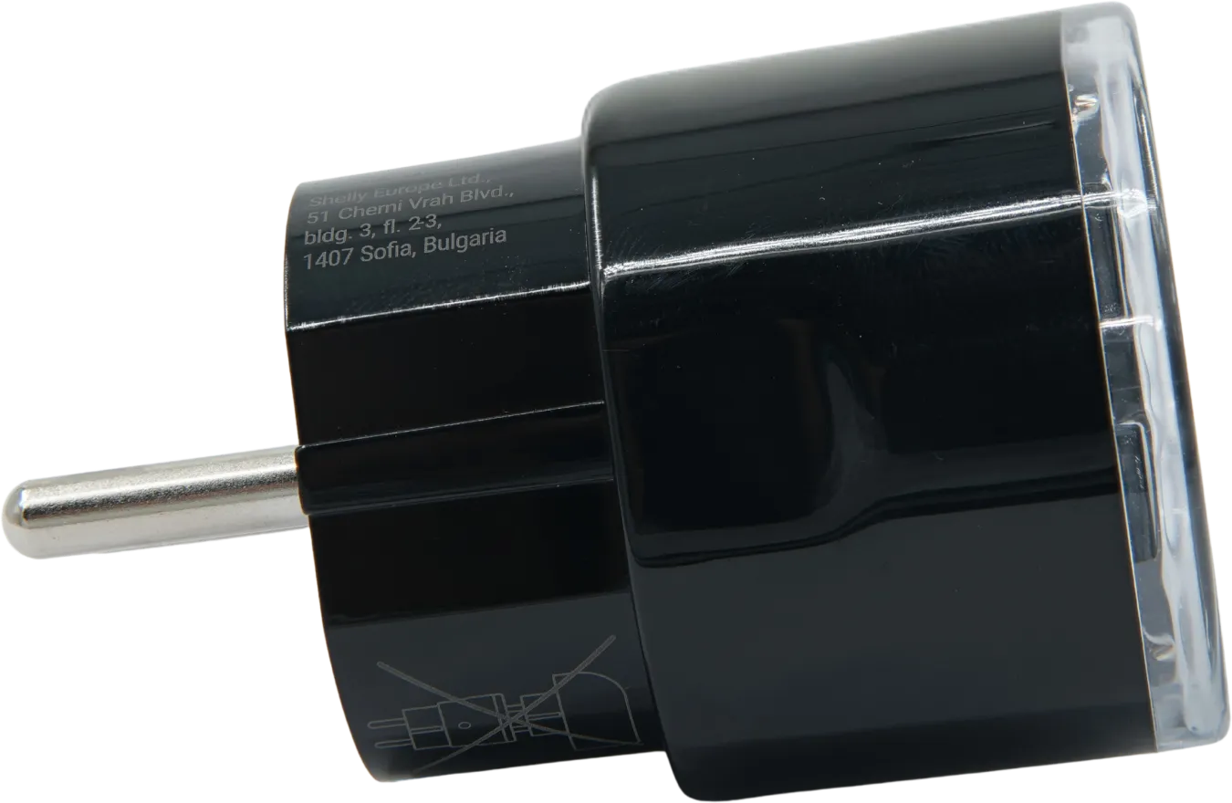 Shelly · Plug & Play "Plug PM Gen3 Black" · Smarter Energiezähler · Messfunktion · WLAN · BT · schwarz