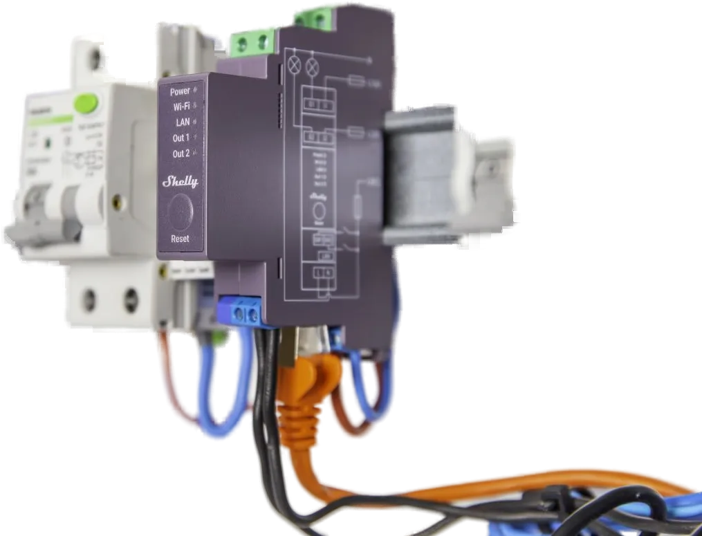 Shelly · Hutschiene · "Pro 2" · Relais · max. 25A · 2 Phasen · 2 Kanäle · WLAN · LAN · BT Shelly · Hutschiene · "Pro 2" · Relais · max. 25A · 2 Phasen · 2 Kanäle · WLAN · LAN · BT