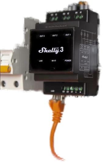 Shelly · Hutschiene · "Pro 3" · Relais · max. 48A · 3 Phasen · 3 Kanäle · WLAN · LAN · BT
