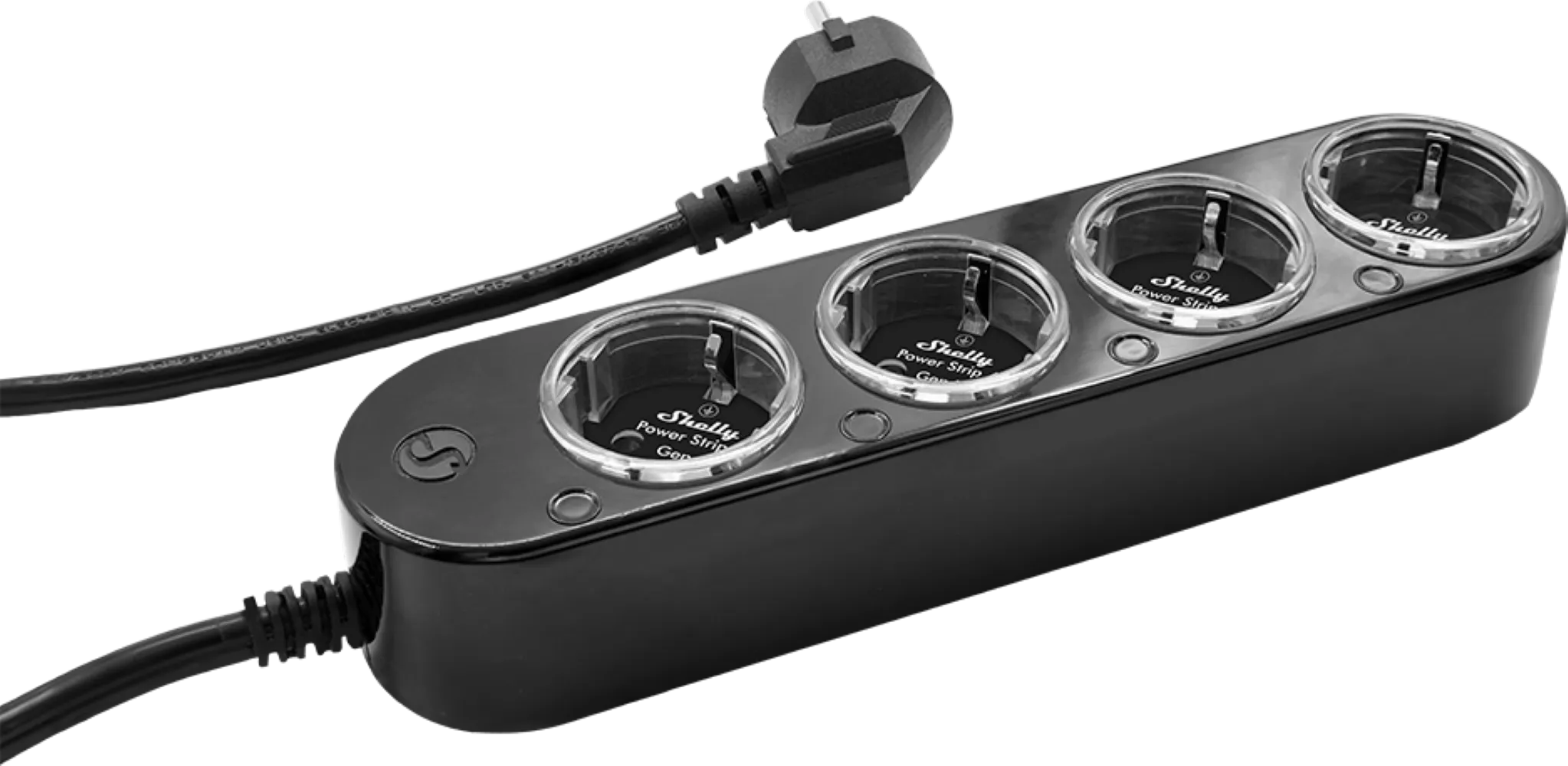Shelly · Plug & Play "Power Strip 4 Gen4" · Smarte Steckdosenleiste · 4x 12A · Messfunktion · WLAN · Zigbee · Matter · BT · schwarz