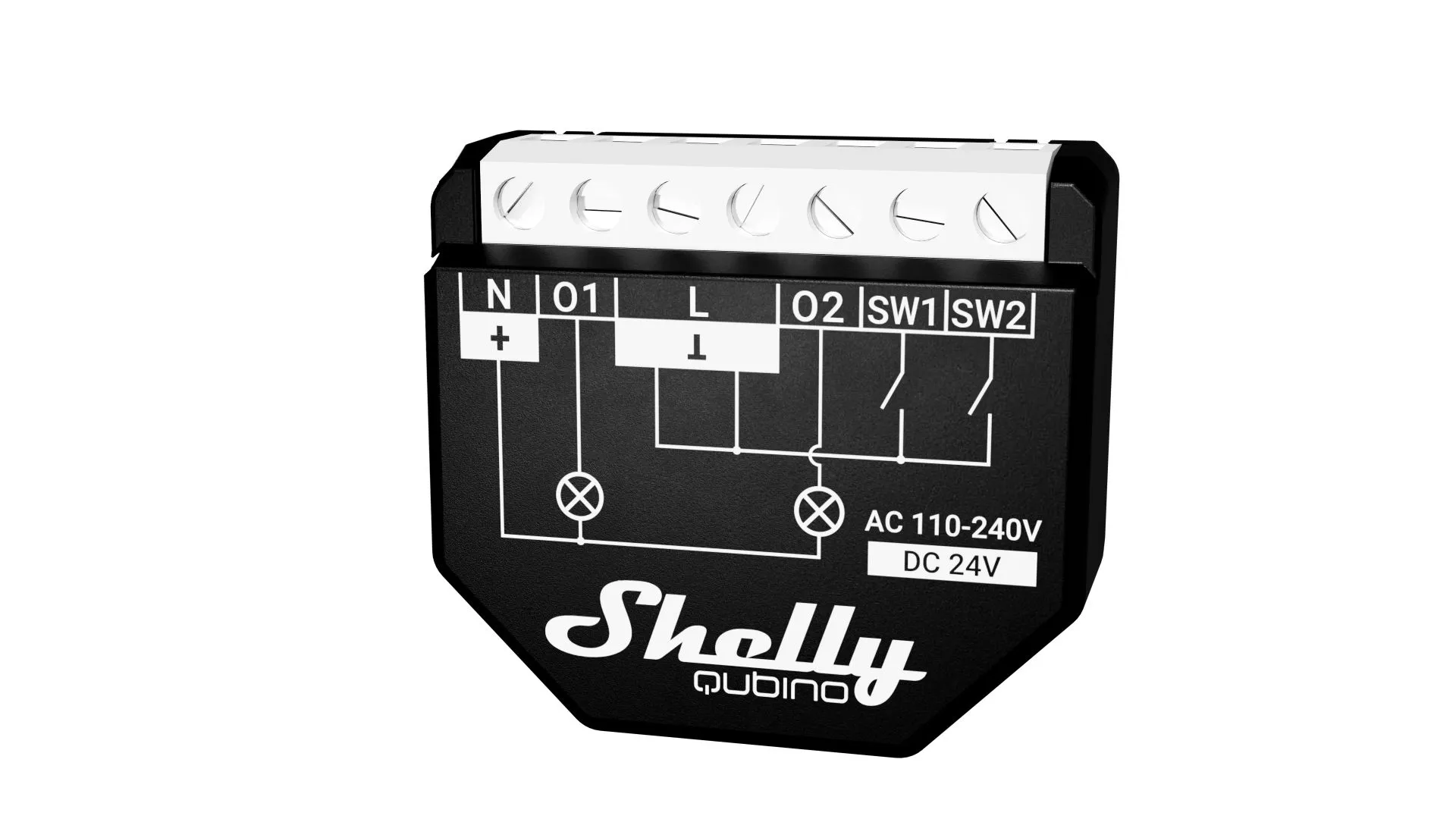 Shelly Wave 2PM Unterputz-Relais mit 2 Kanälen und 16A Messfunktion Z-Wave-Modul schwarze Platine mit Schaltplan und