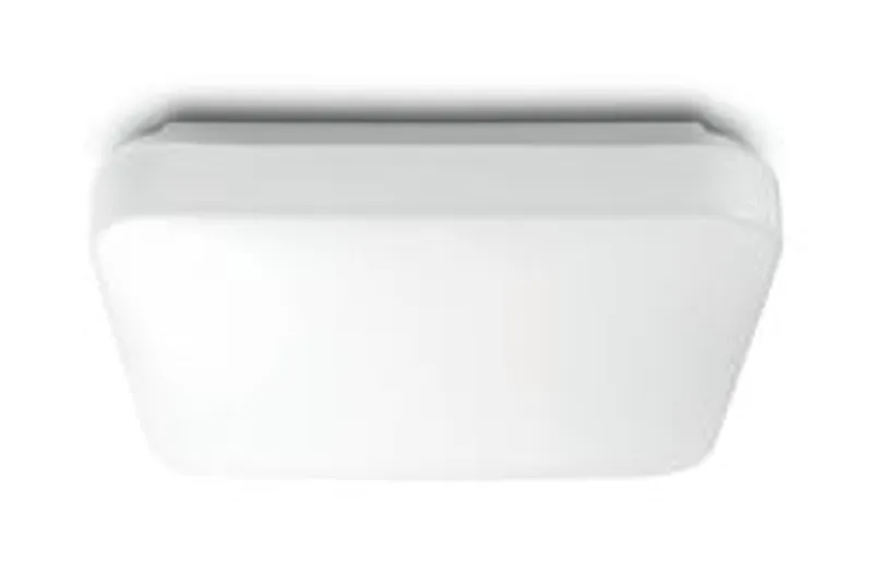 Philips myLiving LED квадратный потолочный светильник белого цвета с матовым рассеивателем 1700 лм, установленный на потолке.