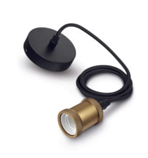 Philips Vintage Schnurpendel E27 Fass. Gold/Baldachin Schwarz-