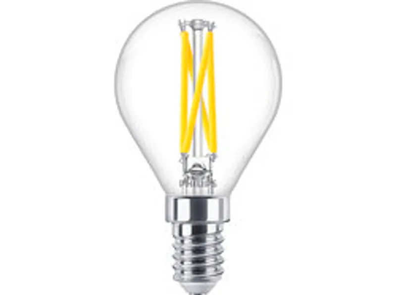 Philips LED classic WarmGlow Tropfenlampe 25W E14 Klar dimmbar, bombilla LED en forma de lágrima con filamentos amarillos