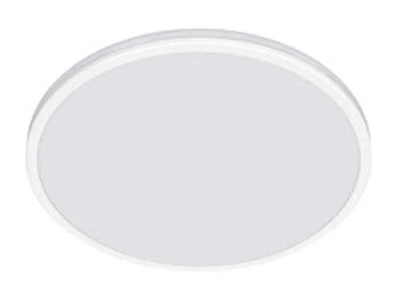 Philips Ozziet white ceiling light with 1800lm SceneSwitch, round minimalist fixture showing smooth rim and flat opaque