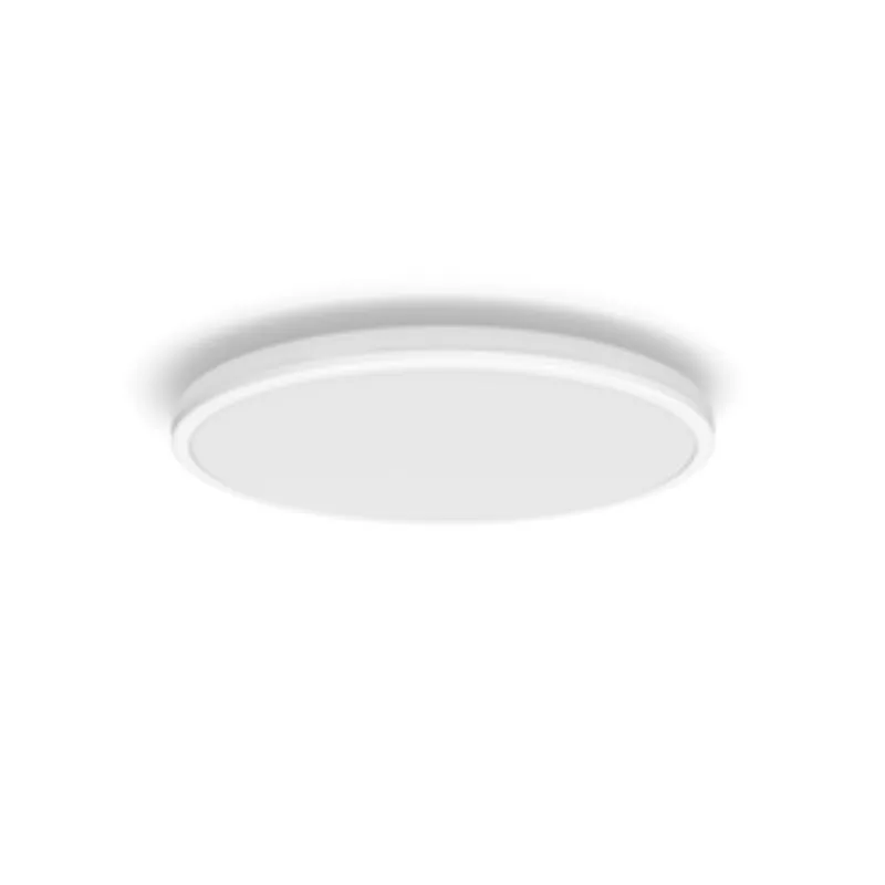Lámpara de techo Philips Ozziet blanca 2000lm SceneSwitch en diseño minimalista redondo con luz difusa sobre fondo blanco.