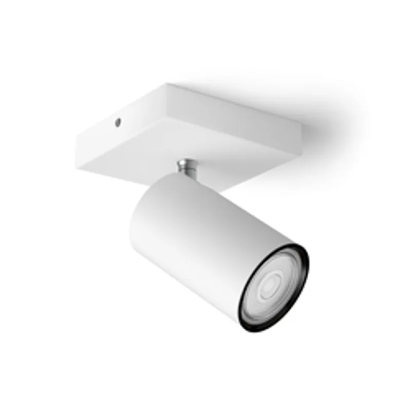 Philips myLiving Spot Kosipo ceiling spotlight, white single-head fixture with angled cylindrical lamp housing and