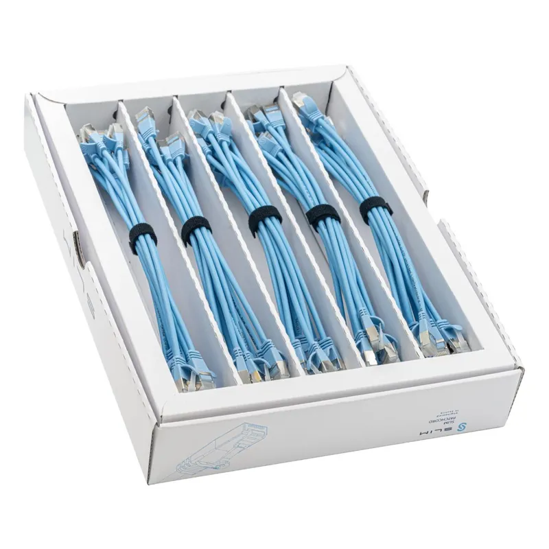 KAT6A 10 Gigabit Lightpatchkabel, 0,25m, U/FTP, Ø 3,8mm, blau, 50-Pack