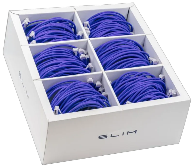 KAT6A 10 Gigabit Lightpatchkabel, 0,50m, U/FTP, Ø 3,8mm, violett, 90-Pack