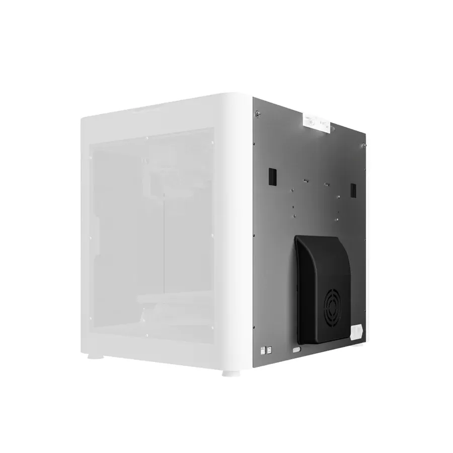 Snapmaker J1 3D Drucker Ventilator Kühler Upgrade Kit, vista posteriore mostra telaio bianco con pannello laterale